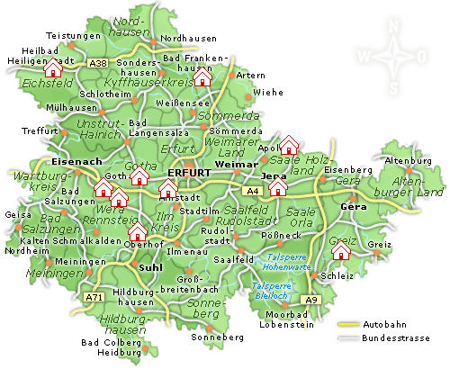 Karte Hotels Thüringen